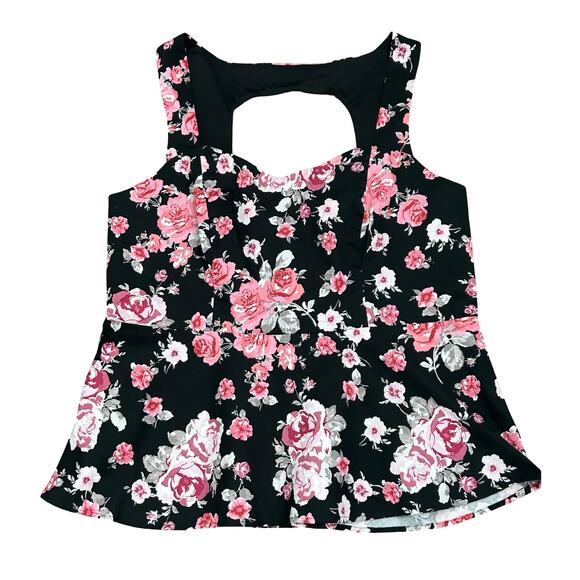 Torrid Black Pink Floral Print Sweetheart Neck Babydoll Cami Going Out Top 2XL - Picture 2 of 8